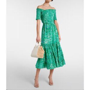 NWT Poupette St Barth Soledad Long Dress in Green Embroidery Flower